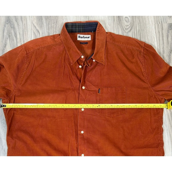 Barbour Tailored Fit Corduroy Button Down Shirt Orange Brown Men's Size XL - Picture 9 of 9